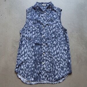 L'AGENCE Leopard Print Snap Front Top Blue Sleeveless, Size 4